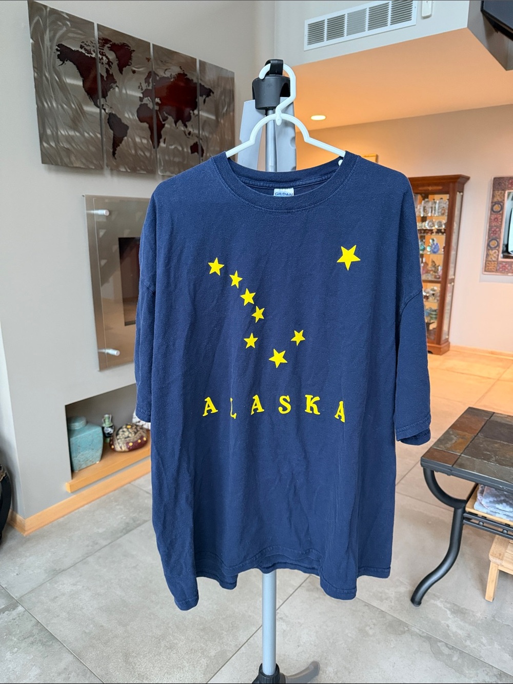 Gildan Navy Blue Tee Shirt with Yellow Alaska Star Graphic men’s 3XL